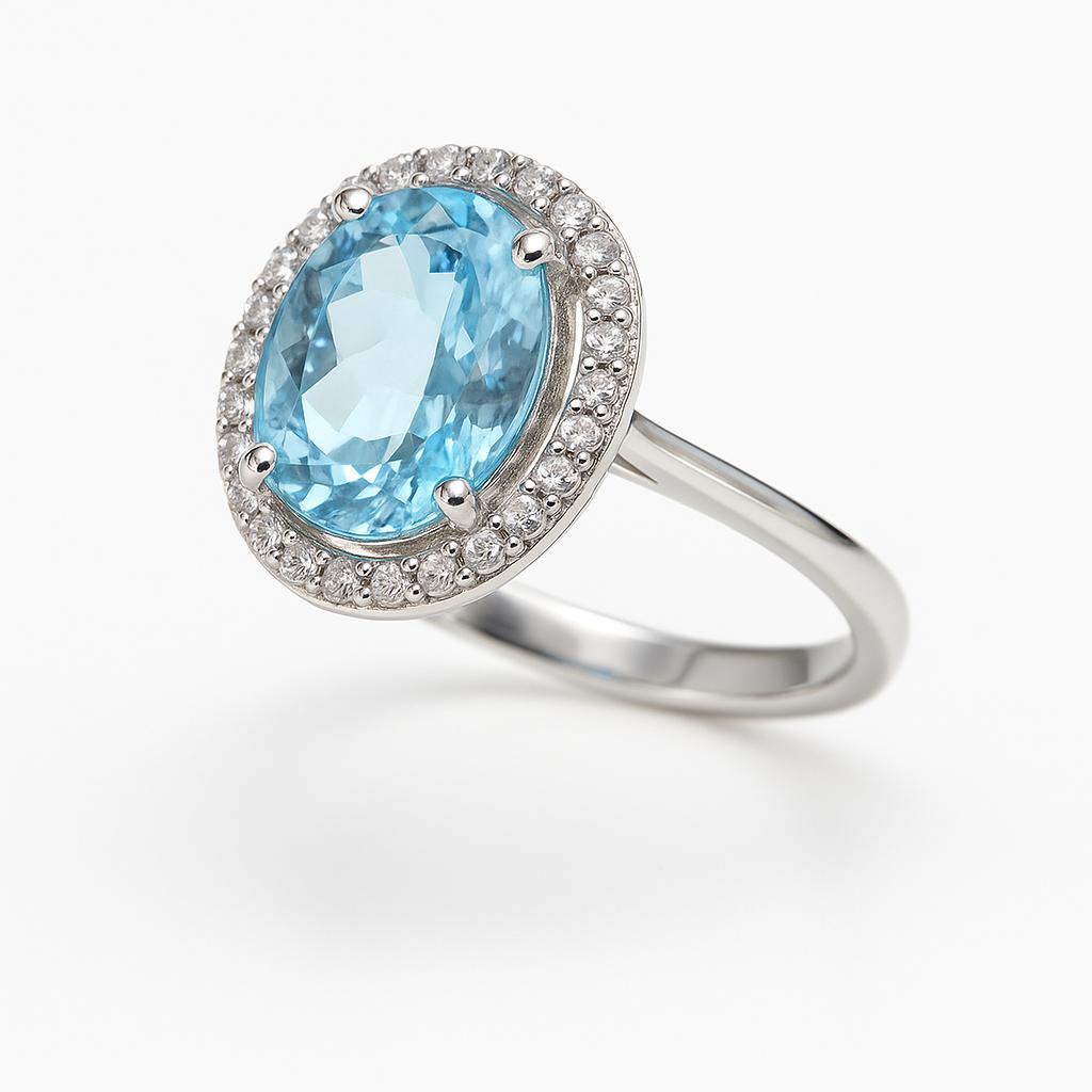 Anello con pietra acquamarina