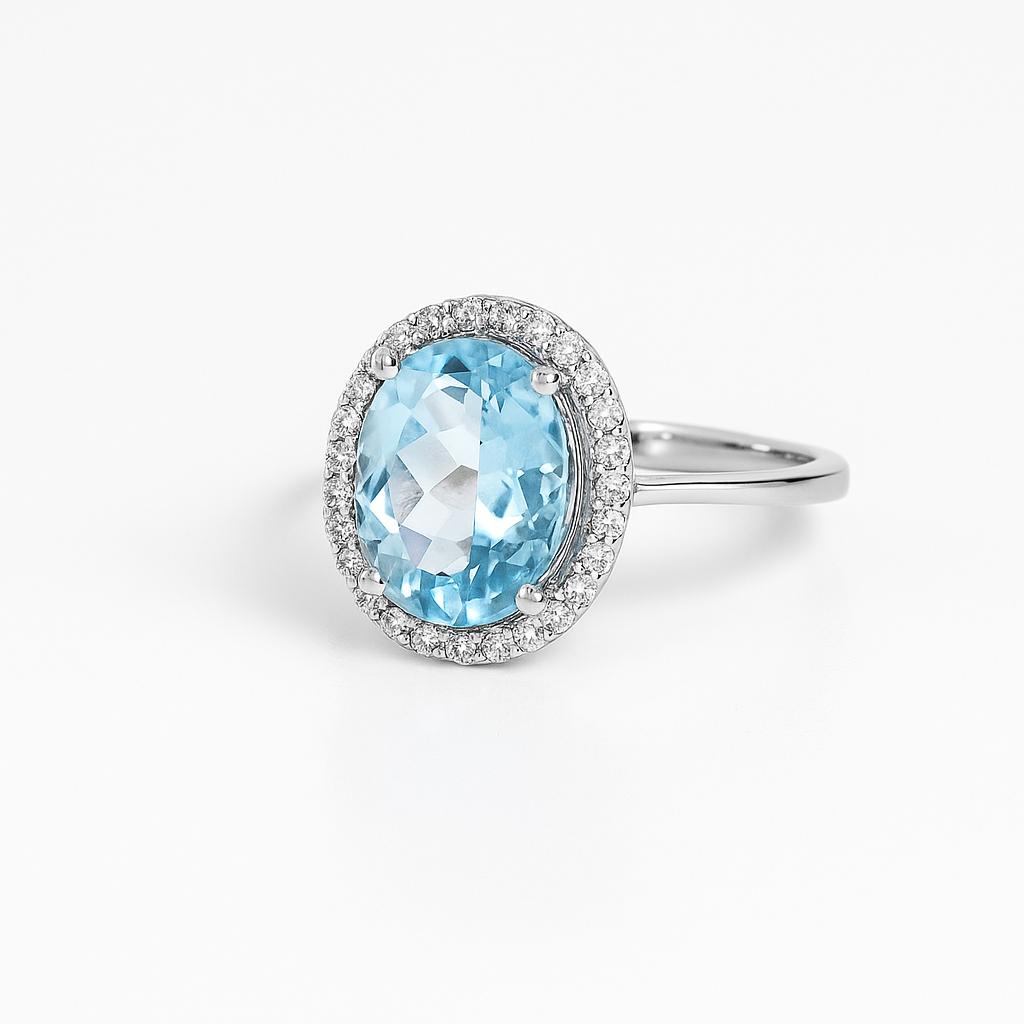Anello con pietra acquamarina