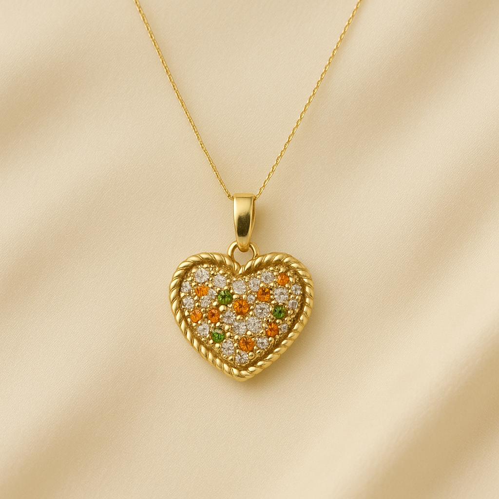 Collana in argento con pendente a cuore e pietre colorate