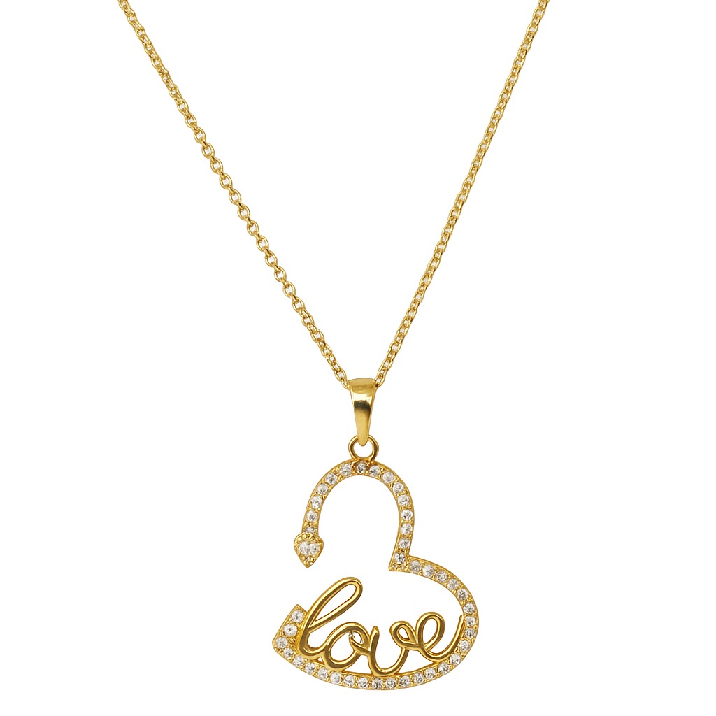 Collana in oro 18 kt con pendente a cuore e scritta “Love”