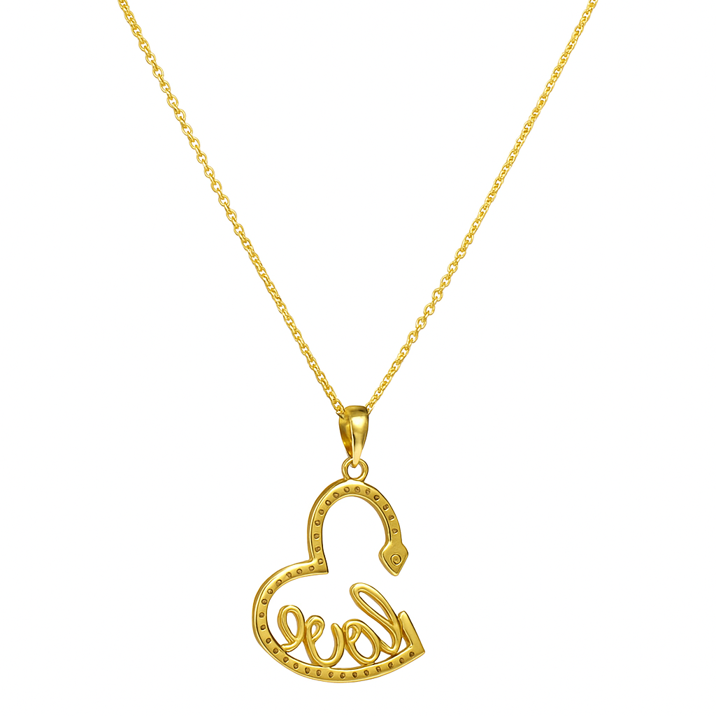 Collana in oro 18 kt con pendente a cuore e scritta “Love”